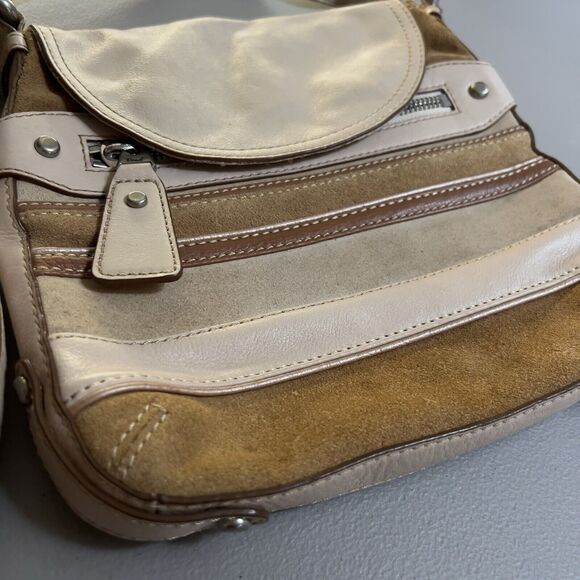 Vtg Fossil Crossbody Purse Suede Leather Stripe Brown Multi‎ Tone Hang Key - Picture 2 of 12